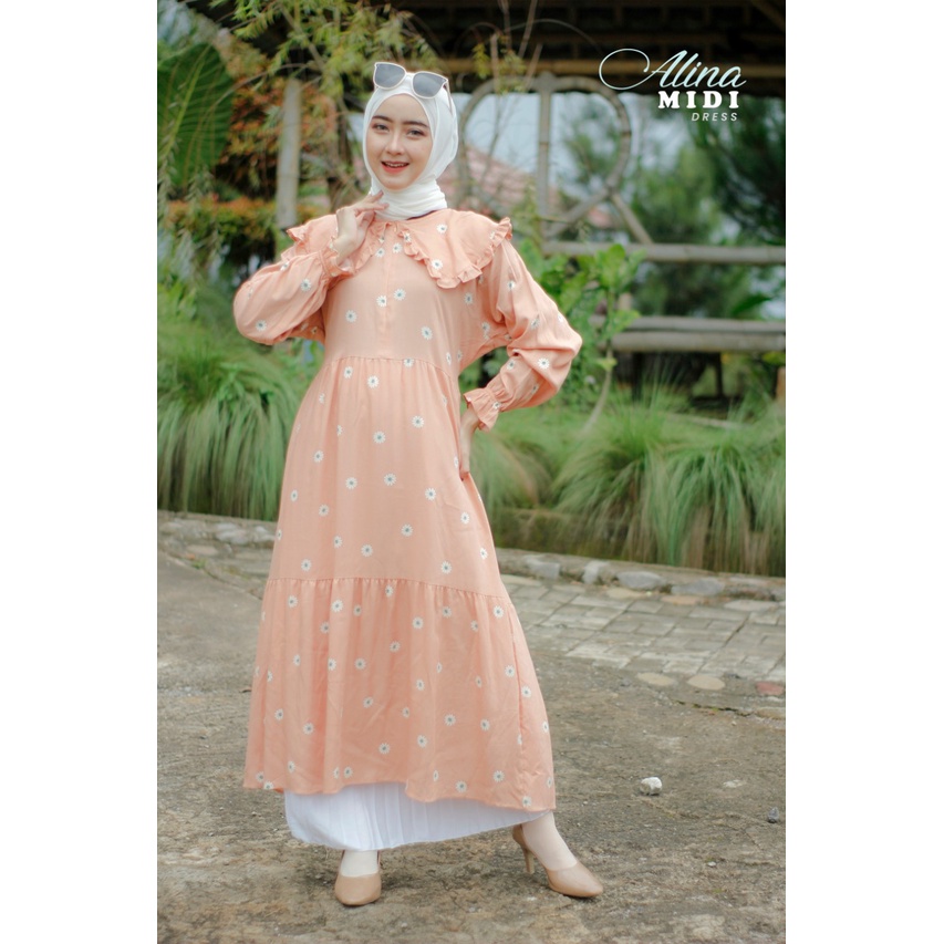 GAMIS MIDI ORIGINAL JRONE PREMIUM RAYON MOTIF DAISY  MUSLIM SYARI busana ootd murah wanita muslim eremaja shabby