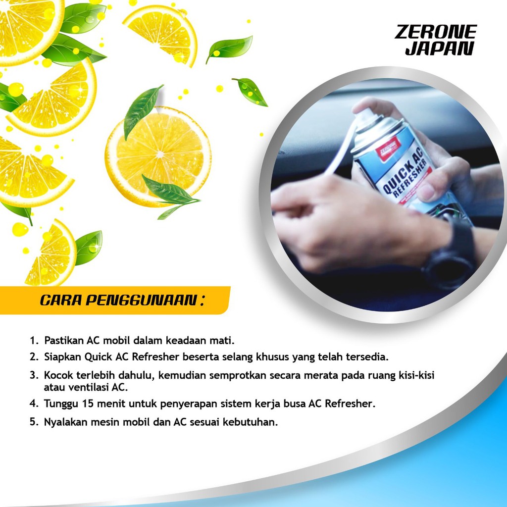 ZERONE QUICK AC REFRESHER ORIGINAL AMPUH MENYEGARKAN AC MOBIL PENDINGIN RUANGAN AROMA LEMON GARANSI