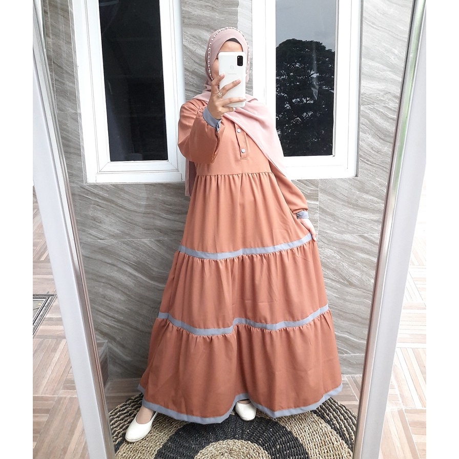 KS. Gamis Ity Crepe Kancing Kombinasi Susun/ ITY CREPE List Susun