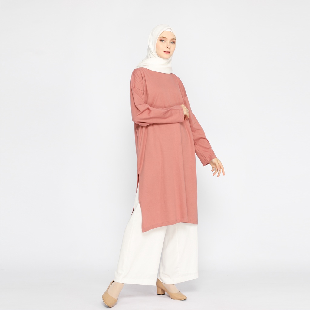 Tunik Wanita Kaos Muslimah Oversize LD 130 Pink Dusty Rose FemonRitch