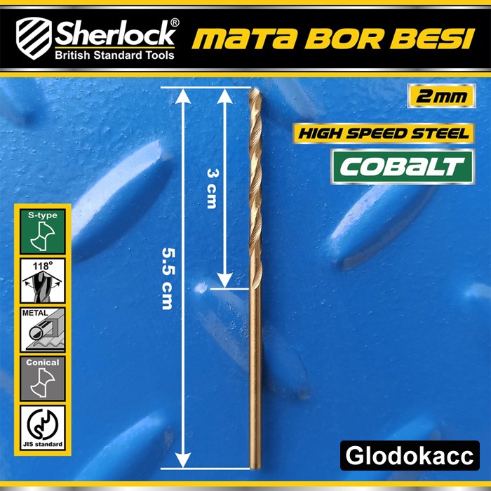 Mata Bor Besi 2 mm / Sherlock JIS Standard High Speed Steel Cobalt (1 Pcs)