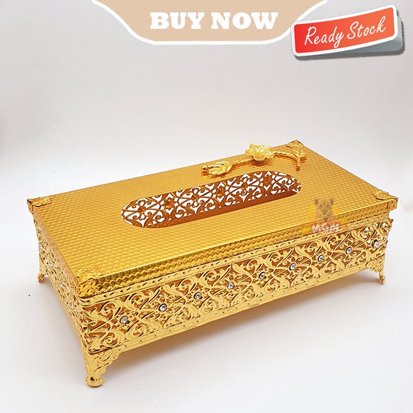 LUXURY Metal Klasik Gold Tempat kotak tisu Tissue Box elegant Bunga