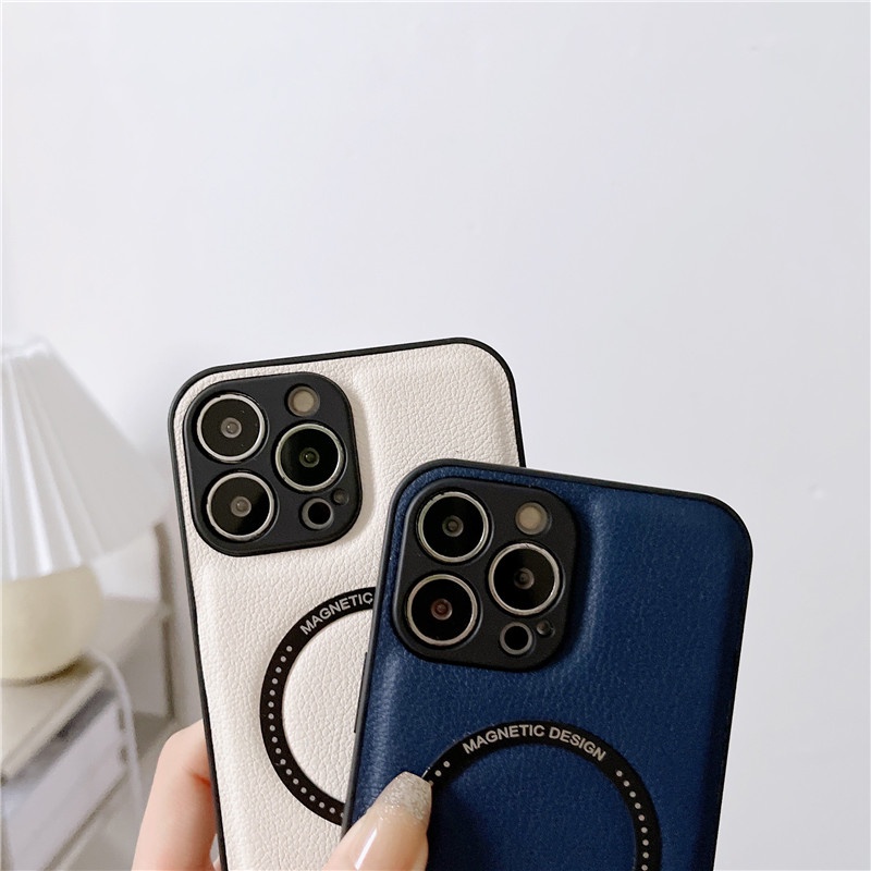 Case Magnetik Shockproof Tekstur Litchi Cover IPhone 11 12 13 14 Pro Max X XS XR