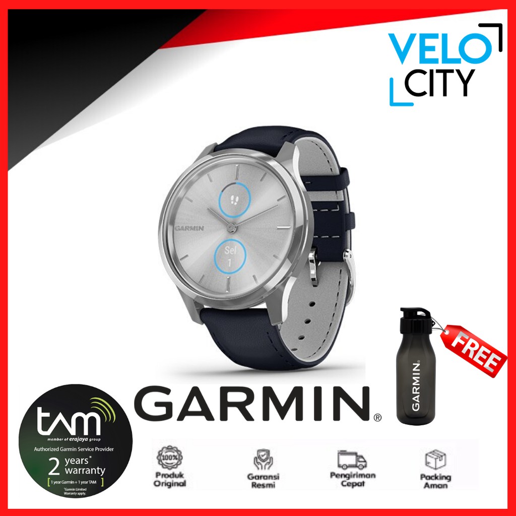 Garmin Vivomove Luxe Leather Navy Garansi TAM 2 Tahun