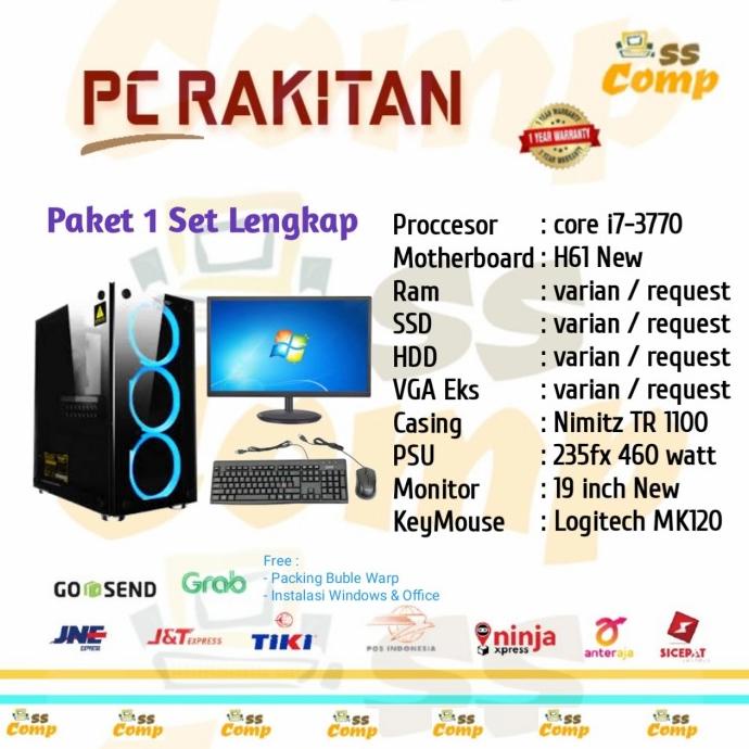 Cod Aktif Paket Lengkap Komputer Pc Rakitan Core I7 3770 Case Gaming Big Sale Kode 1015