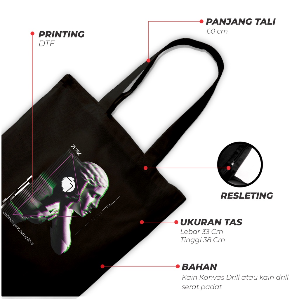 Sevine Totebag Fashion Tas Tote Bag Hitam Resleting Pria Wanita Laptop Kuliah Retro Vaporwave - HVW2