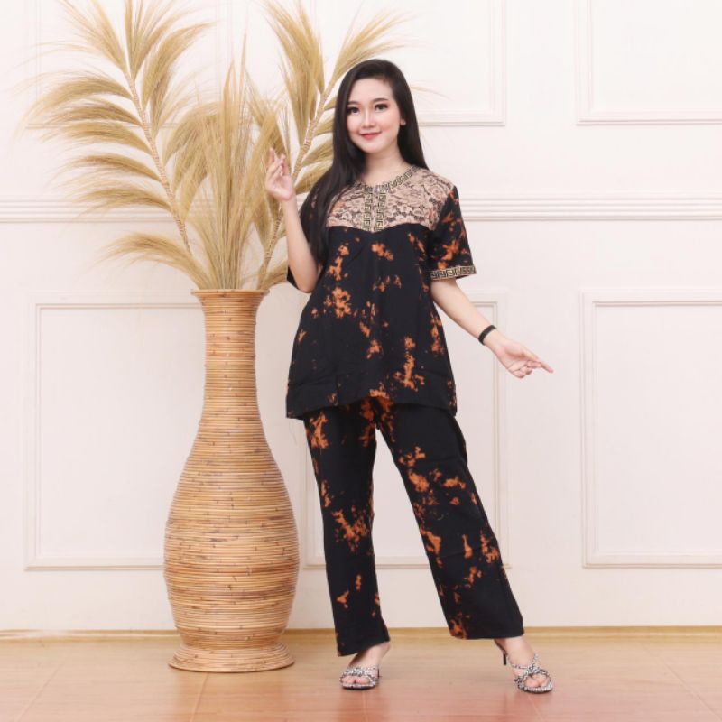 New piyama arab setelan lulu by dlusia / GROSIR SETELAN CP ARAB RENDA LULU BUSUI / DASTER ARAB-Hitam