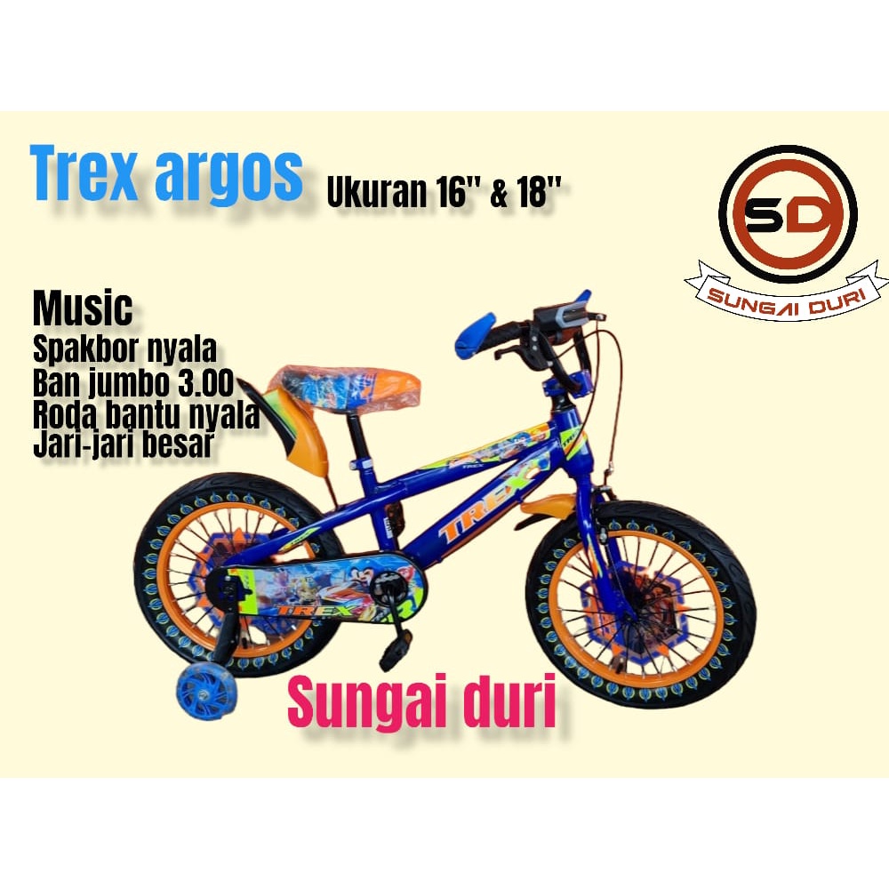 bmx trex argos 16 &amp; 18 inch sepeda anak cowok music dan lampu