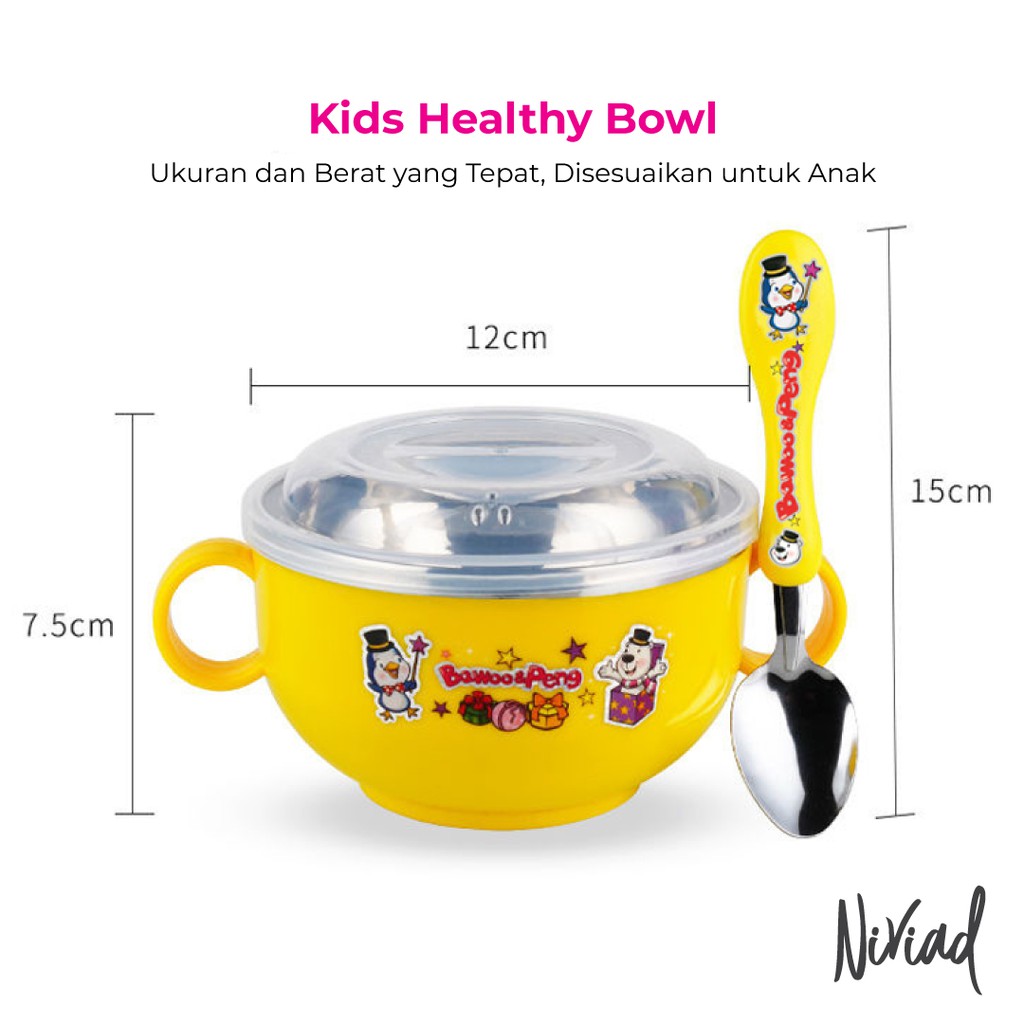 MANGKOK ANAK/BAYI &amp; KOTAK MAKAN STAINLESS STEEL 304 FREE SENDOK + PENUTUP