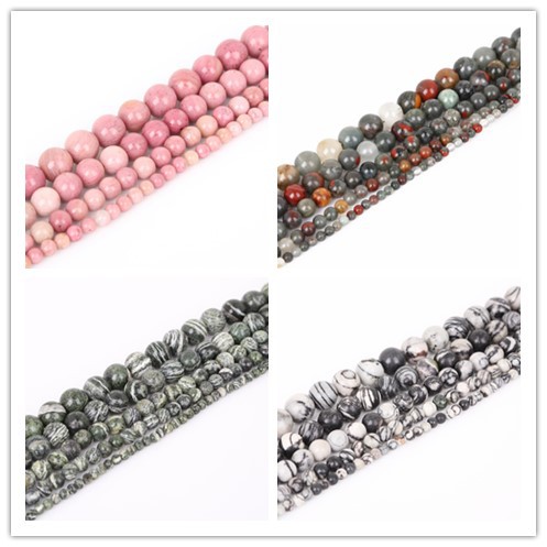 4/6/8/10/12 mm 15'' Black Network zebra Stripes Natural Stone Beads/Green Zebra beads Natural Stone Beads/African Bloodstone Stone Beads/Natural Rhodochrosite Stone Beads  Round Loose Spacer Bead For Jewelry Making DIY Bracelet