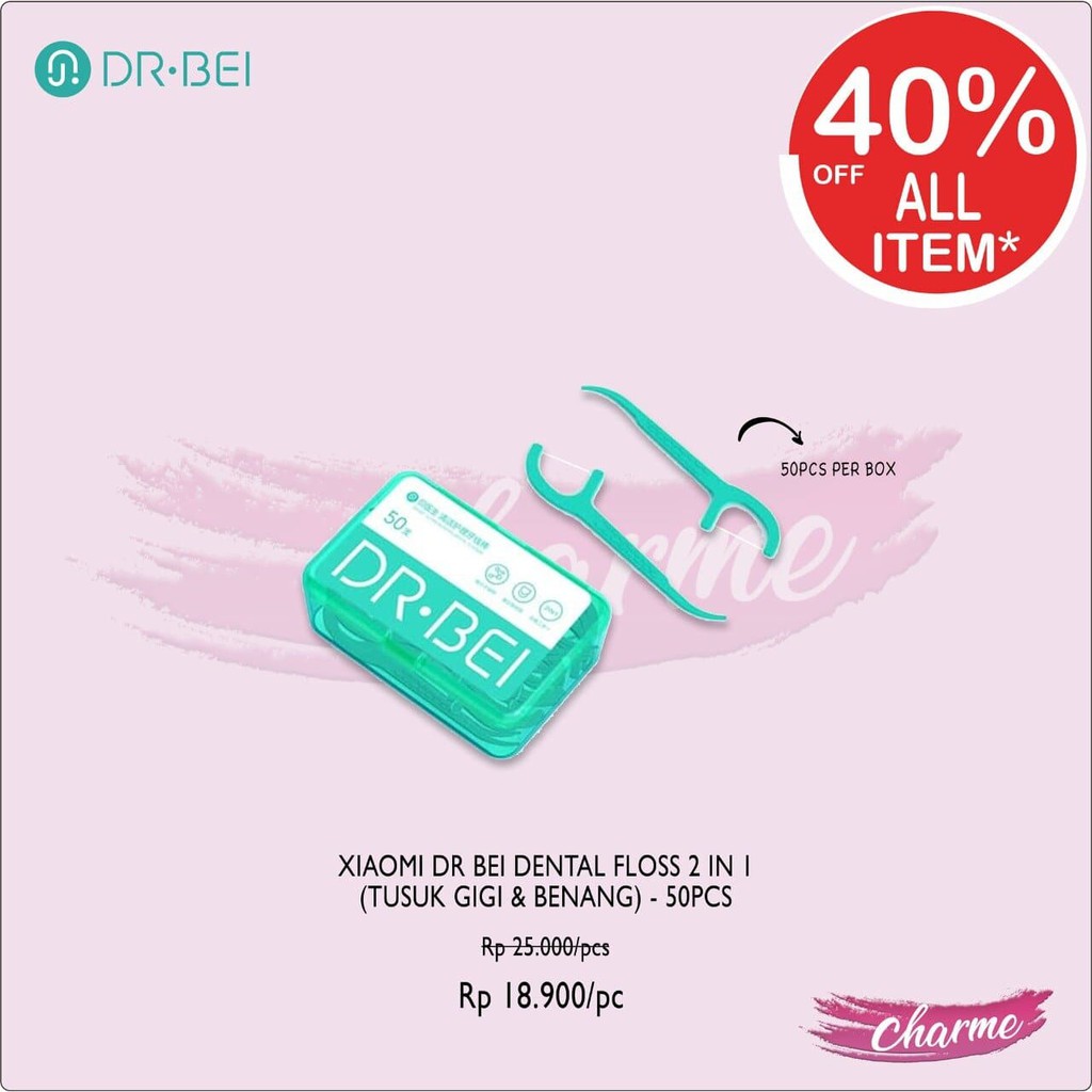 (READY &amp; ORI) Xiaomi Dr Bei Dental Floss 2 In 1 (Tusuk Gigi &amp; Benang Gigi) - Isi 50 pcs