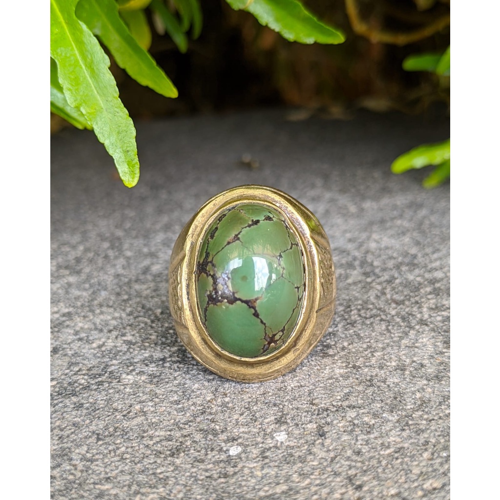 Cincin Pirus Tibet Hijau Ring Koin Handmade