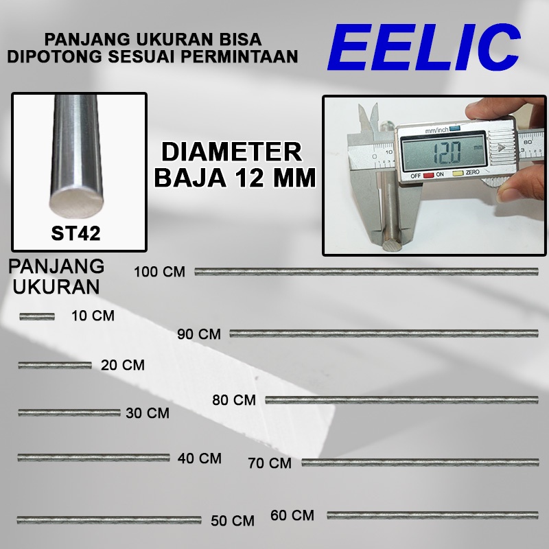 EELIC BEB-D12MMST42 BESI BETON BULAT POLOS ST42 DIAMETER 12 MM DENGAN PANJANG 20 CM