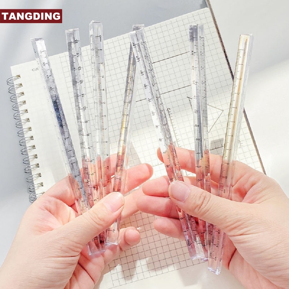 【COD Tangding】15cm Simple Crystal Triangle Rulers Transparent Measuring Student Ruler School Office Supplies