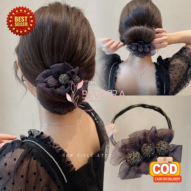 Jual Ikat Jepit Rambut Sanggul Hair Bun Tie Kawat Motif Bunga Manik ...