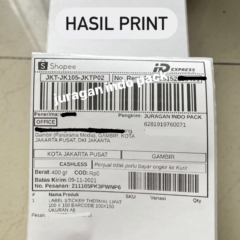 

LABEL THERMAL 100x150 A6 KERTAS LABEL THERMAL 10x15 Gojek Grab RJ4