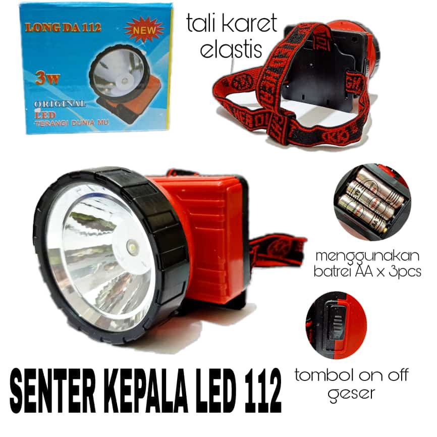 Senter Kepala Led 112 / Headlamp LED Paket Senter Komplit Super Terang Dengan 3 Baterai