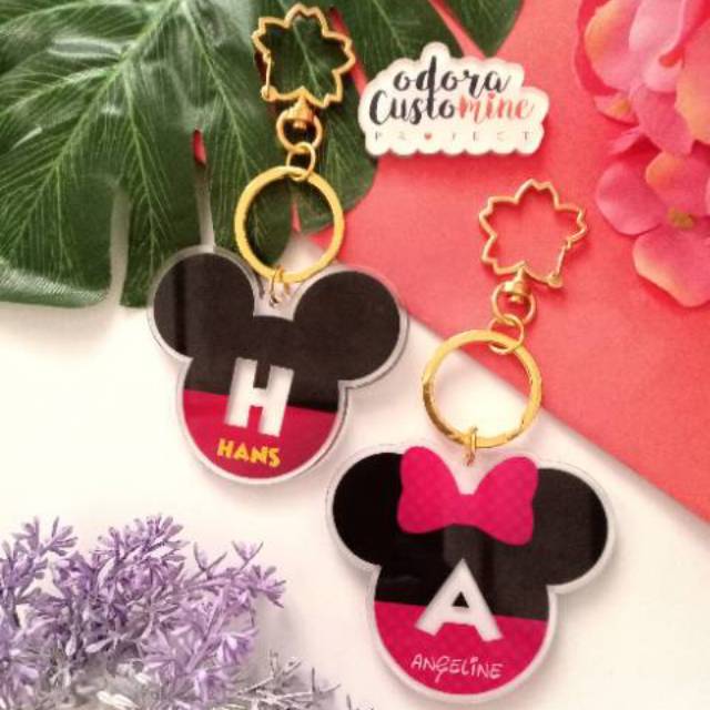 

Bag tag akrilik model Kepala Mickey Minnie Custom Nama