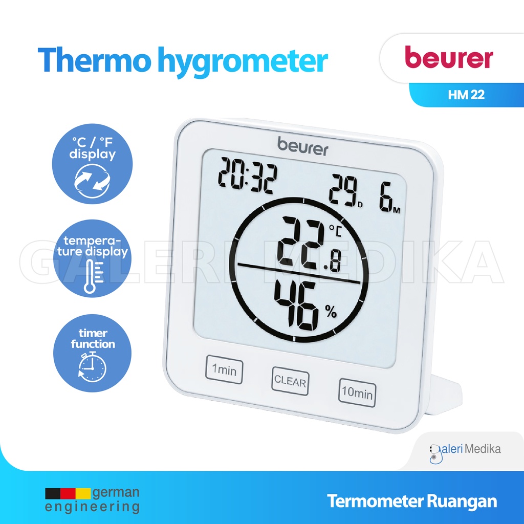 Beurer HM 22 / HM22 / HM-22 Thermo Hygrometer dengan Timer