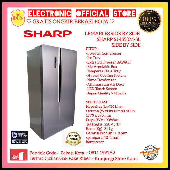 Kulkas Side By Side Sharp Sj-Is50M-Sl Sj Is50Msl Inverter Lux Interior