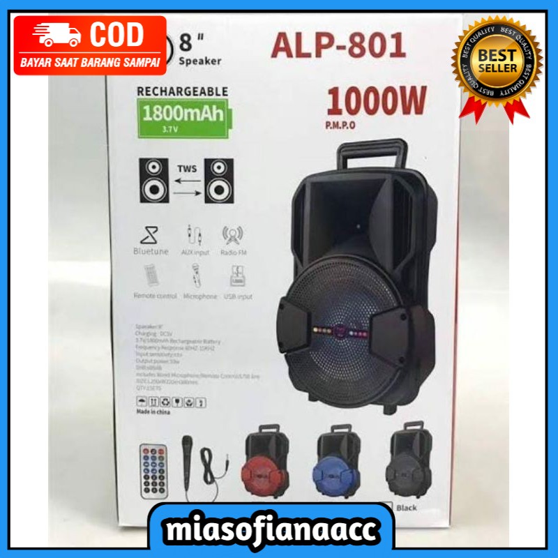 (COD) Speaker BLUETOOTH ALP-801 portable super bass pree mic KARAOKE SPEKER