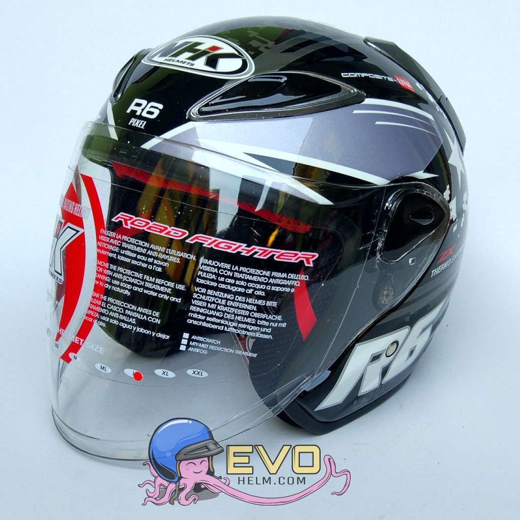 NHK R6 PIXEL GRAPHIC Half Face - Single Visor BLACK - SILVER