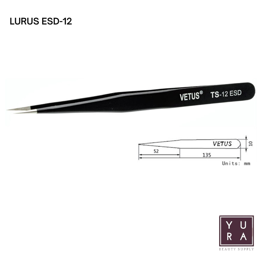 Tweezer vetus Hitam / Pinset BLACK For Eyelash Extention ORIGINAL lurus dan bengkok