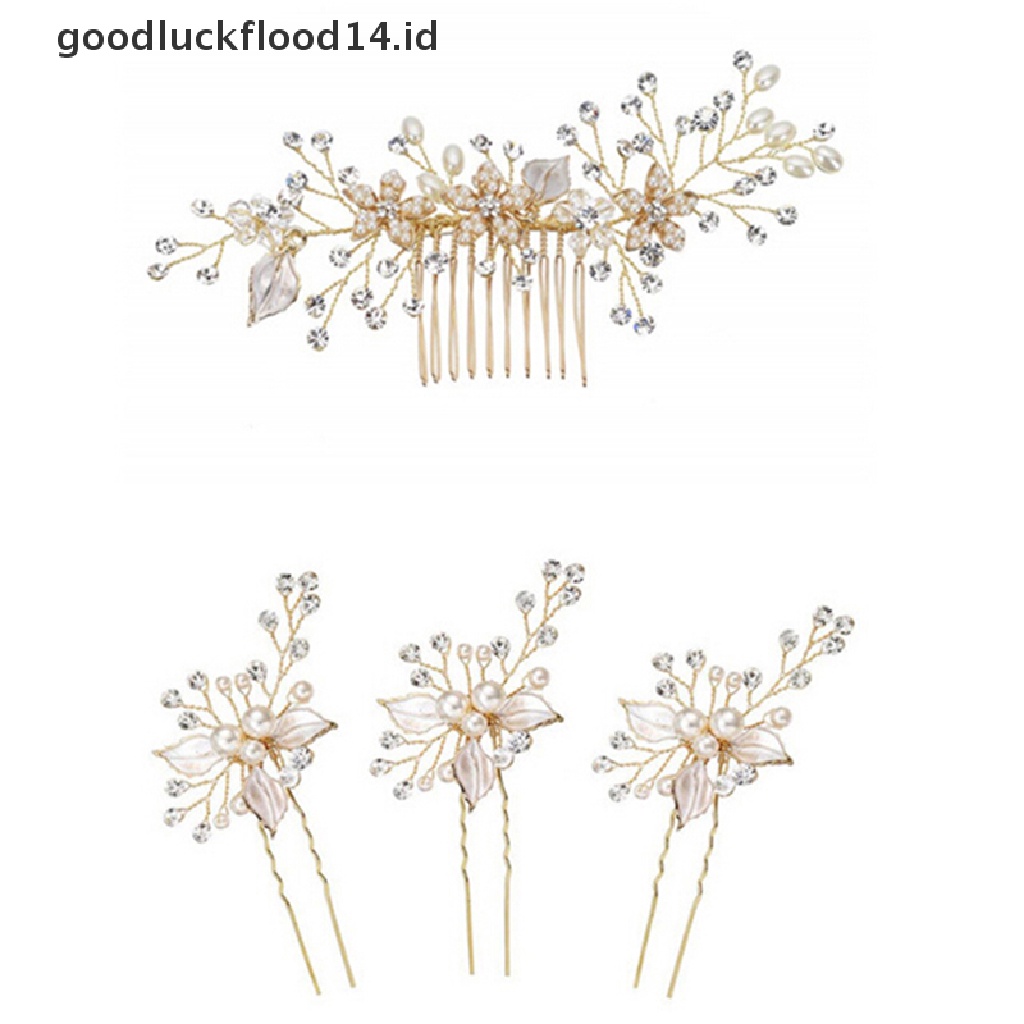 [OOID] Women gold rhinestone pearl hair comb hair clip bridal wedding hair accessories ID