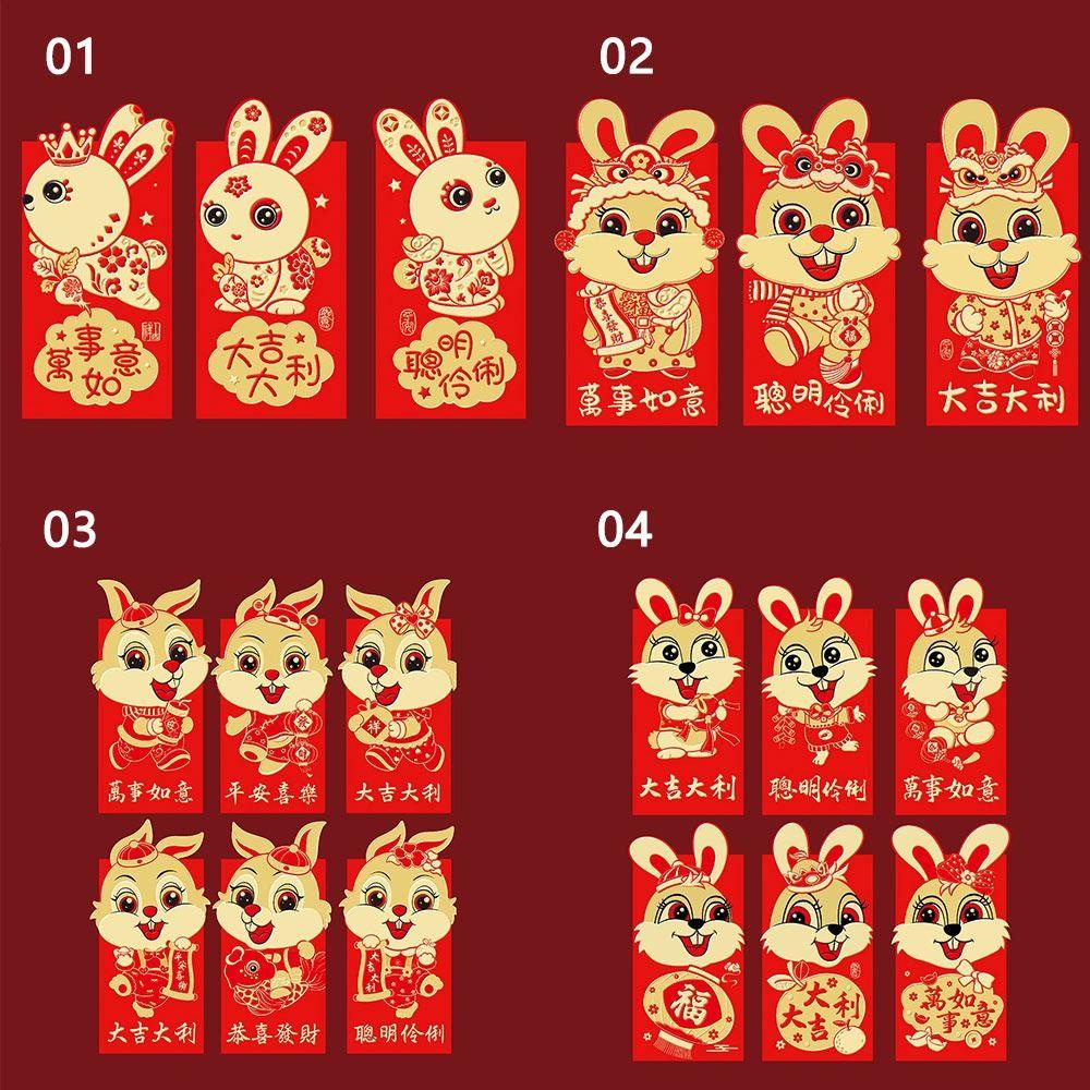 Top 6pcs/set Amplop Merah Bronzing Festival Musim Semi Tahun Kelinci Hongbao