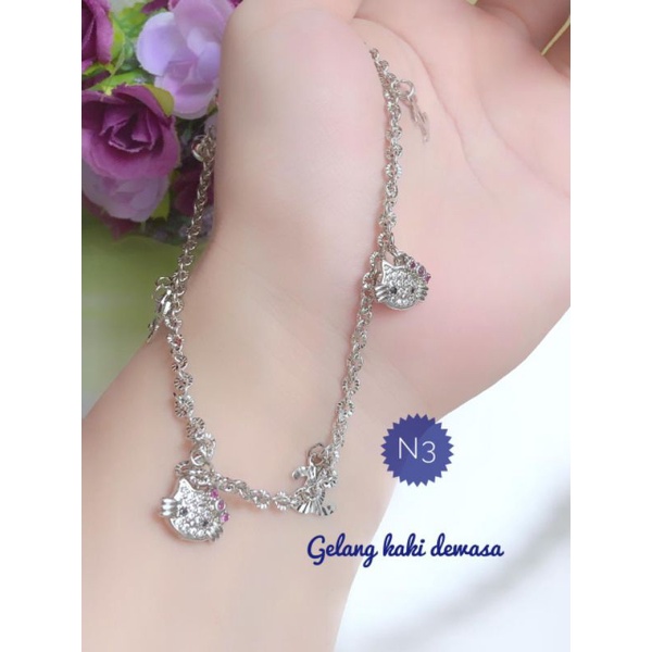(JUN) Set Perhiasan DEWASA Lapis Emas Xuping Gelang Kaki Hello Kitty Cantik Modis Silver Titanium
