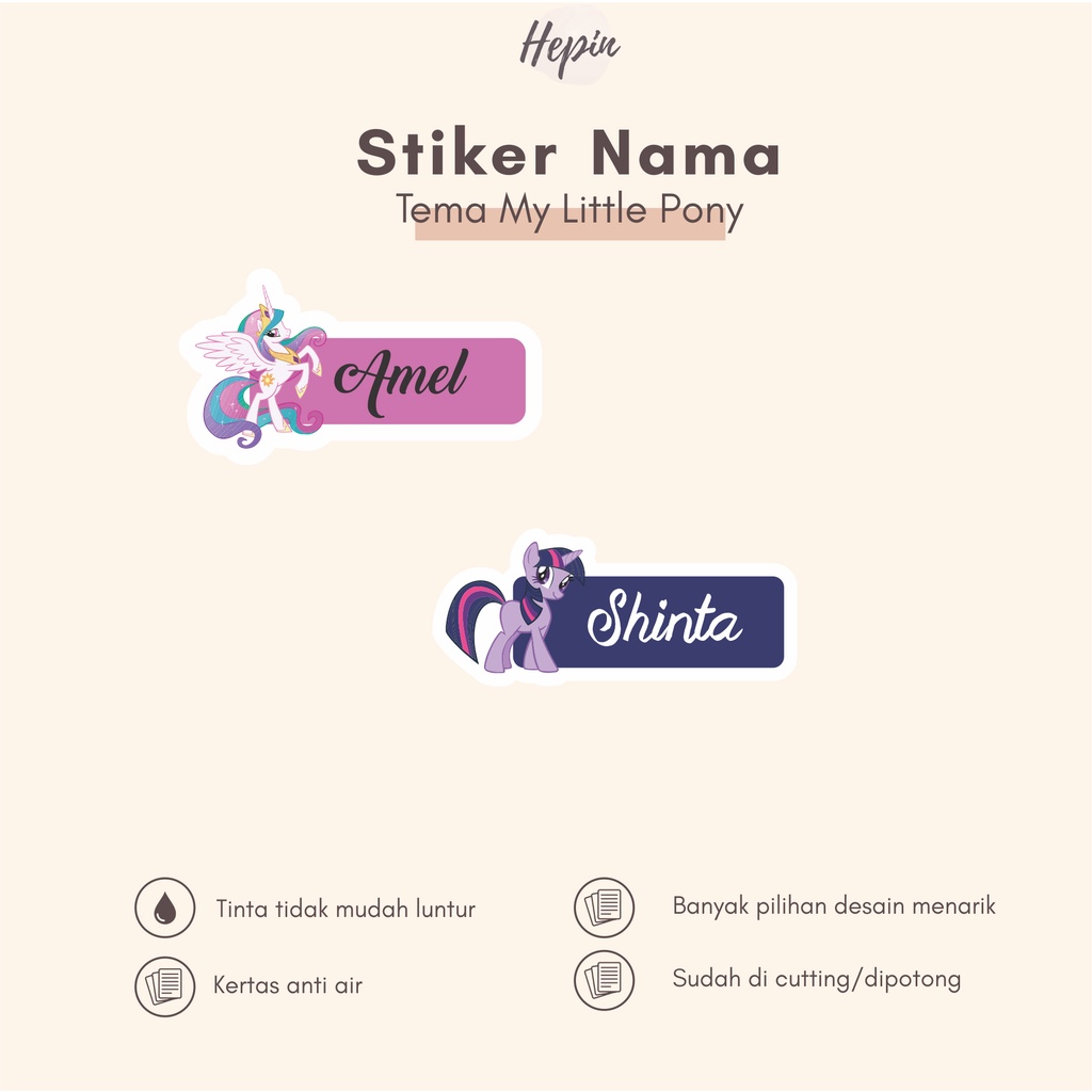 

(90 - 120 pcs) Stiker Cutting waterproff murah tema MY LITTLE PONY / Stiker Nama Anak Murah / Label Nama Custom