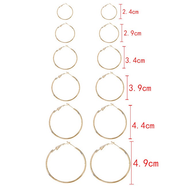 LRC Anting Hoops Elegant Circular Ring Shape Decorated Pure Color Earrings (6 Pairs)