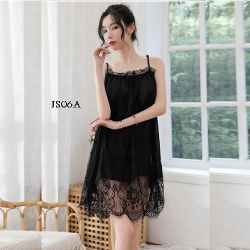 [PRODUK TERLARIS] LINGERIE JUMBO BAJU TIDUR SEXY NIGHTGOWN FIT TO XXL HITAM JS06A