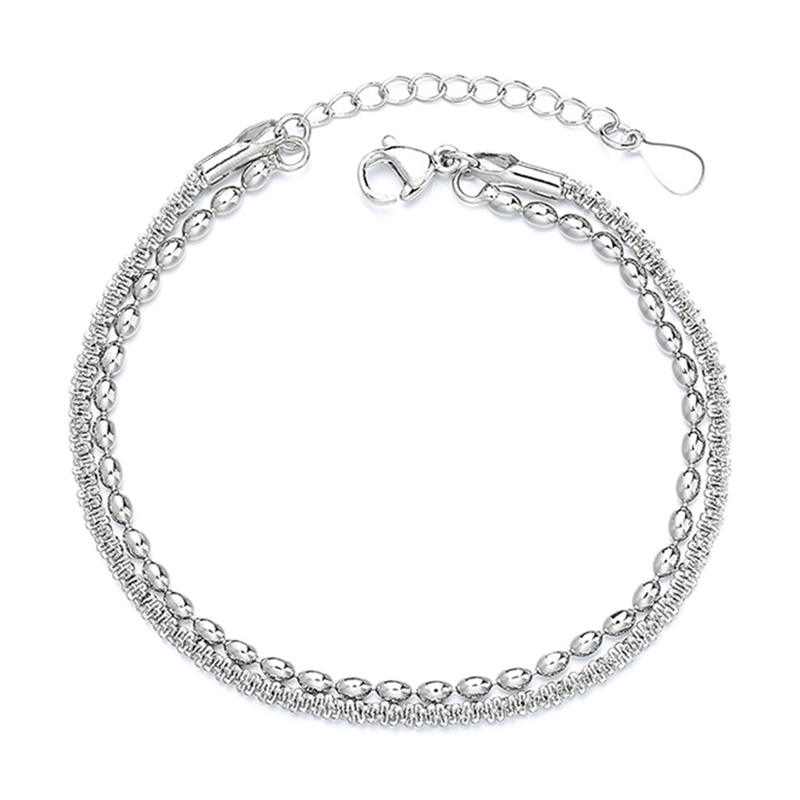 Gelang Sterling Silver 925 Model Double Layer Aksen Manik-Manik Untuk Wanita