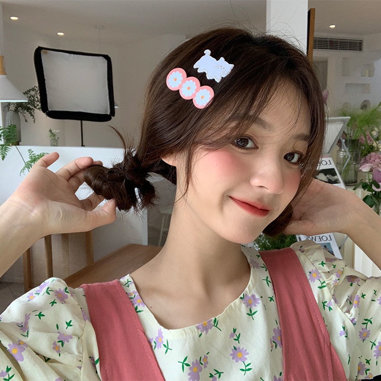 2-piece set Jepit Rambut Bunga daisy Kecil Kucing Lucu Manis Korea