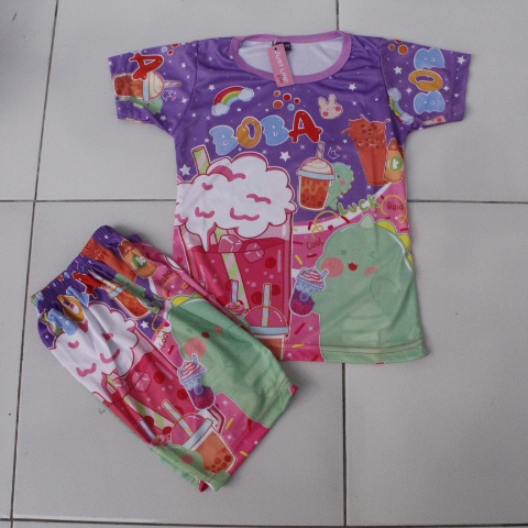 setelan anak perempuan/baju kaos boba anak cewk baju boba full printing