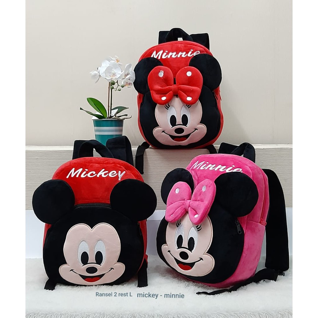 Tas Ransel Sekolah Anak SD Mickey Minnie Size L 2Resleting/Backpack Miki Mini/Kado Tas Anak