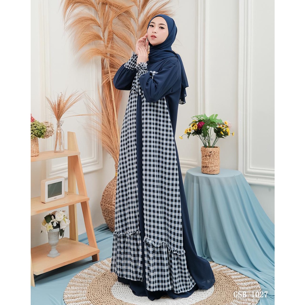 Gamis ceruty babydoll andine layer kotak model terbaru