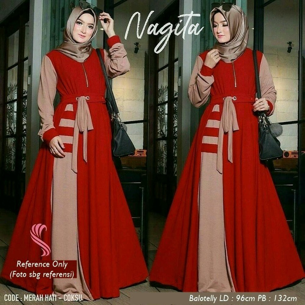 Nagita Dress Maroon Syari   Baju Gamis Muslim   Dress Party Kekinian   Busana Muslim Wanita Modern