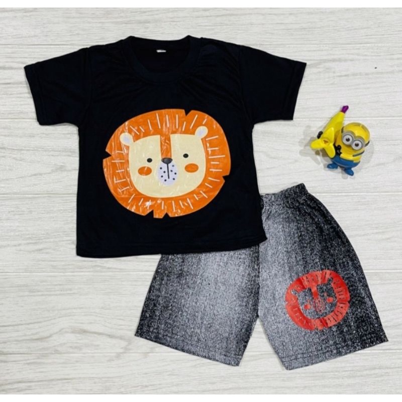 Setelan Anak Umur 1 2 3 Tahun Kaos Pendek Celana Baby Semi JeansBaju Anak Cowok Bagus