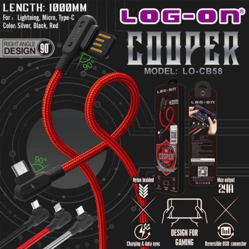 LOG-ON LO-CB858 Kabel Data COOPER Micro, Type-C, Lightning Gamer Fast Charging 2.4A
