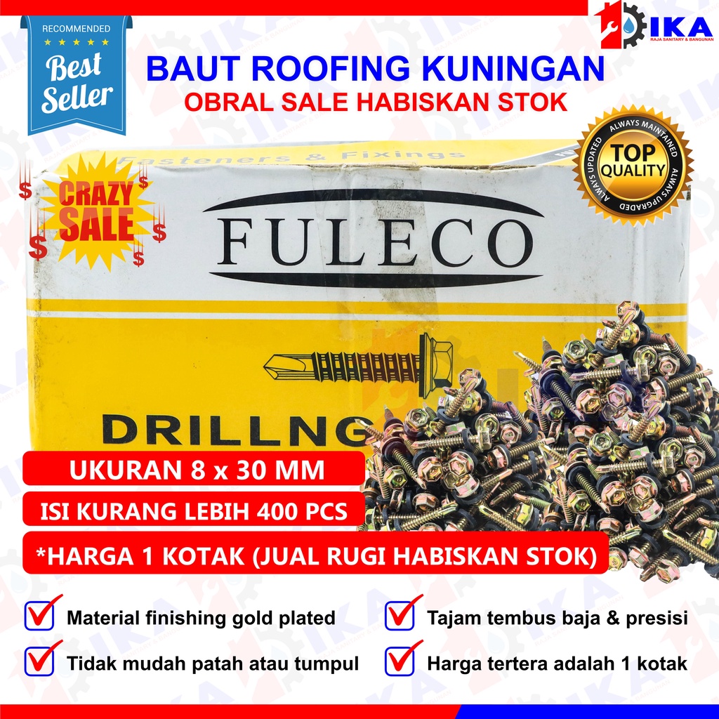 CRAZY SALE | Baut Roofing 8 x 30 / Mata Baut Ruping Baja Ringan ISI 400 PCS