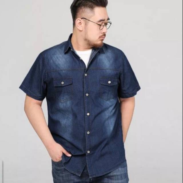 Kemeja Jeans / Baju Pria Lengan Pendek / Kemeja size XXL