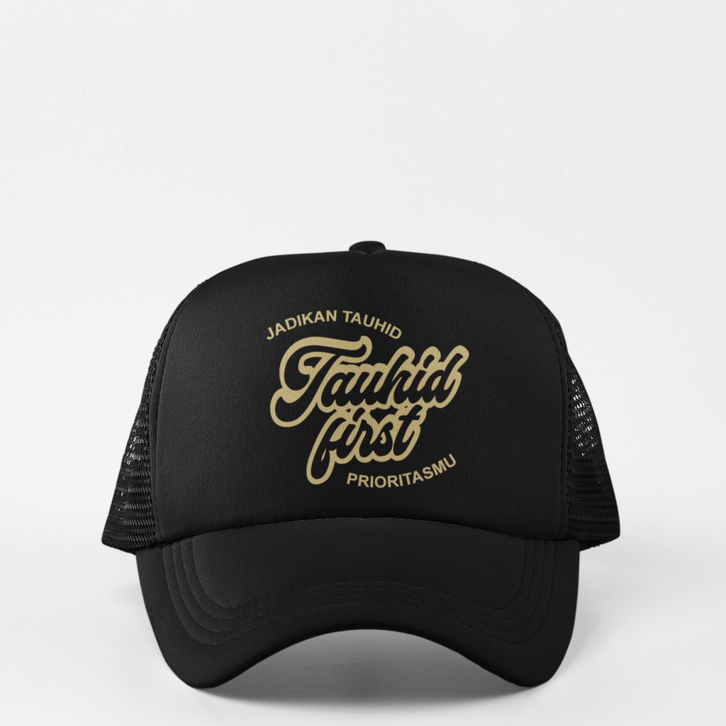 Topi Trucker Dakwah Islami Desain Tauhid First Hitam