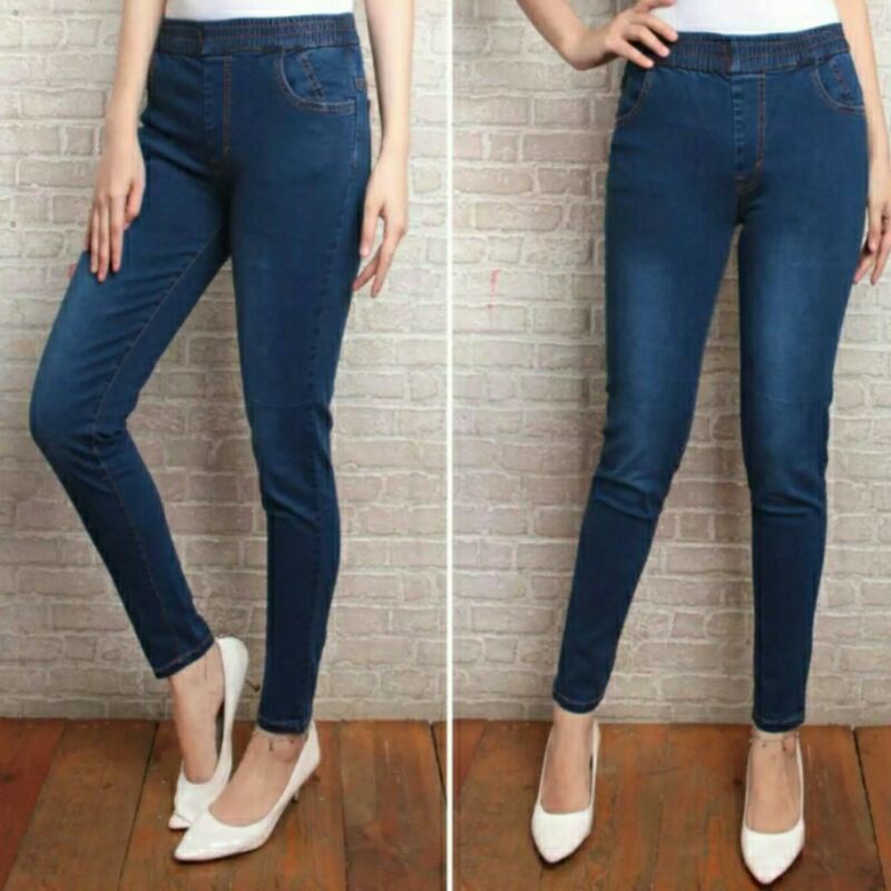 CELANA LEGGING JEANS WANITA PINGGANG KARET UK 27-34 SOFTJEANS