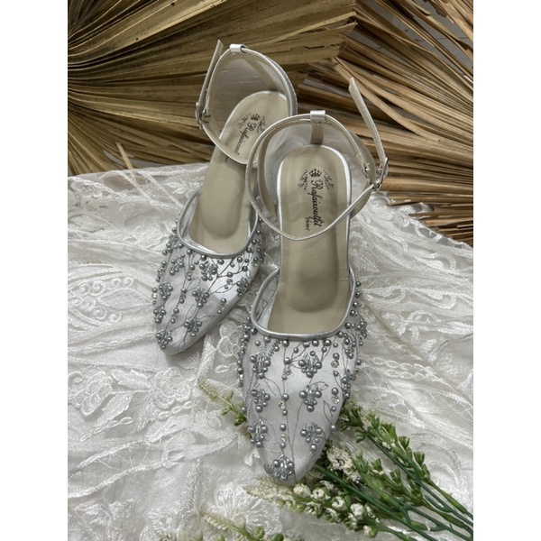 sepatu wanita mariza silver tali 7cm kaca