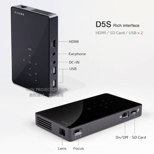 D5S Proyektor 200 Lumens Android 7.1 WiFi Bluetooth HDMI Out - Black