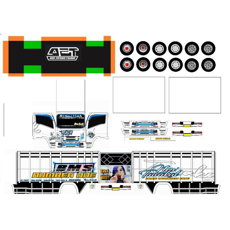 Lembaran Pola Papercraft Truk New Tawakal 5 Ukuran P.20cm L.5cm T.8cm