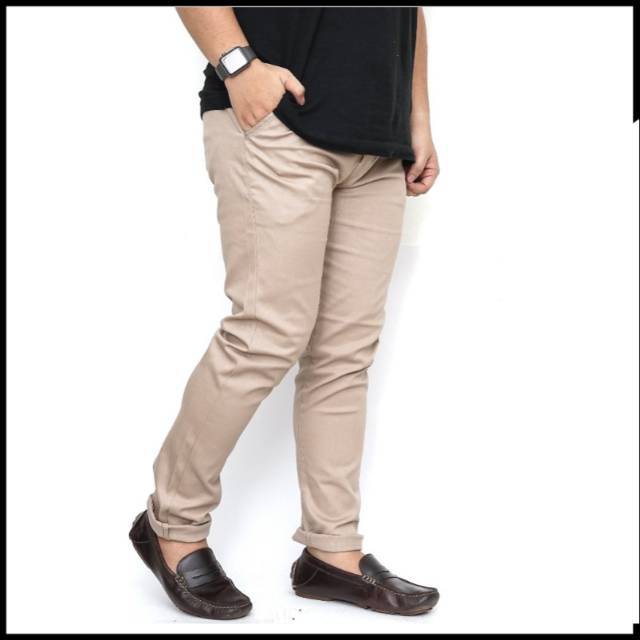 CelanaPanjang Skinny Chino Pria Formal Casual Slimfit Stylish Cream Mocca Hitam Abu-abu Coklat cino
