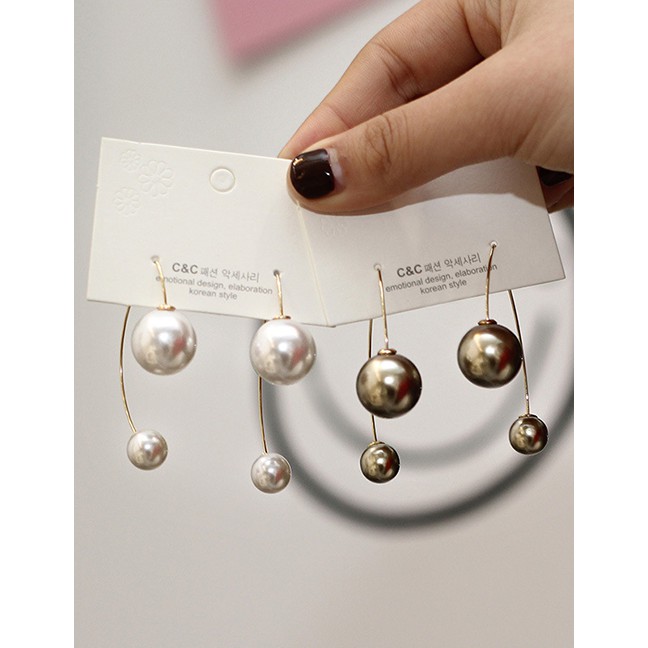 LRC Anting Tusuk Fashion Red Pearl Geometric Earrings D73413